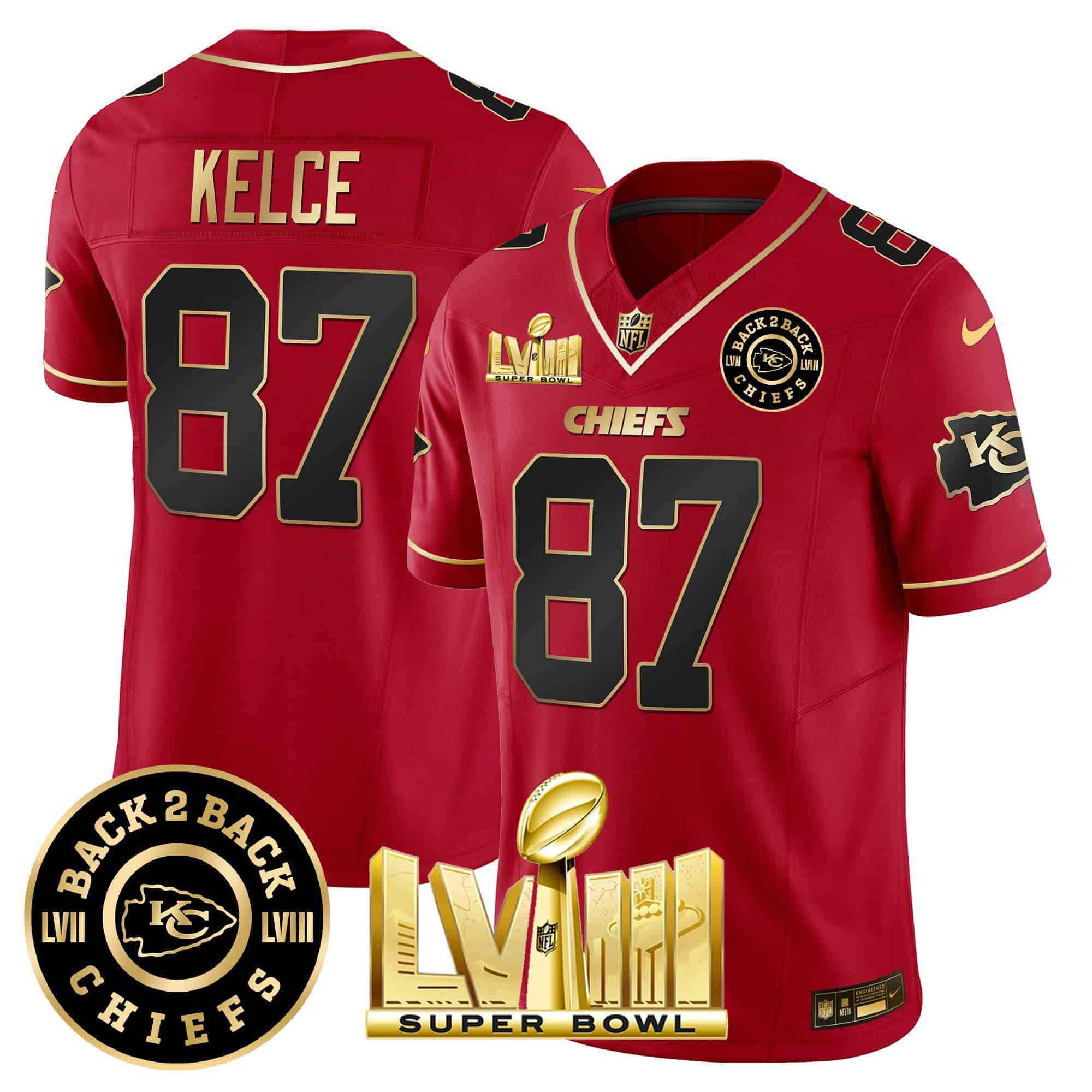 Men Kansas City Chiefs #87 Kelce Red 2024 Nike Super Bowl LVIII & Back-2-Back Patch Vapor NFL Jersey style 2->indianapolis colts->NFL Jersey